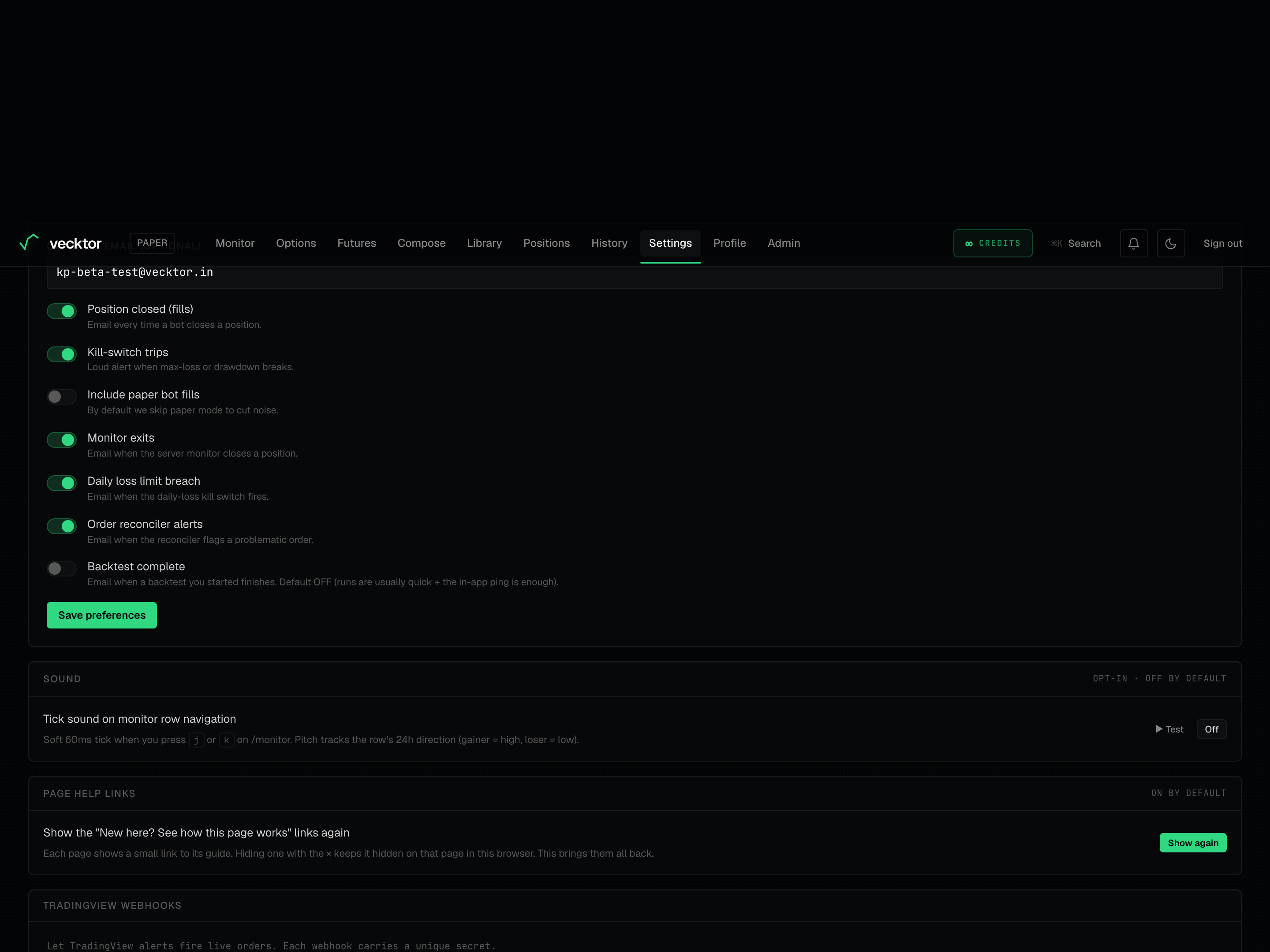 The Page help links card with the Show again button that restores dismissed guide links.
